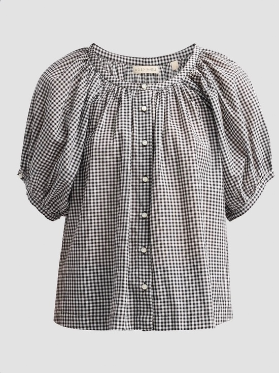 Doen Tops - DÔEN June Gingham Cotton Top Black Gingham Size Small